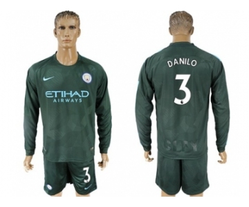 Manchester City #3 Danilo Sec Away Long Sleeves Soccer Club Jersey