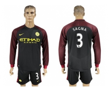 Manchester City #3 Sagna Away Long Sleeves Soccer Club Jersey