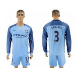 Manchester City #3 Sagna Home Long Sleeves Soccer Club Jersey