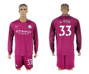 Manchester City #33 G.Jesus Away Long Sleeves Soccer Club Jersey