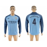 Manchester City #4 Company Home Long Sleeves Soccer Club Jersey1