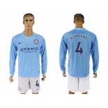 Manchester City #4 Company Home Long Sleeves Soccer Club Jersey