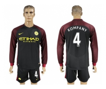 Manchester City #4 Kompany Away Long Sleeves Soccer Club Jersey