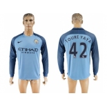 Manchester City #42 Toure Yaya Home Long Sleeves Soccer Club Jersey1