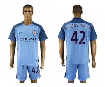 Manchester City #42 Toure Yaya Home Soccer Club Jersey3