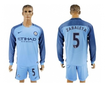 Manchester City #5 Zabaleta Home Long Sleeves Soccer Club Jersey