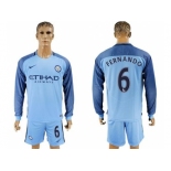 Manchester City #6 Fernando Home Long Sleeves Soccer Club Jersey