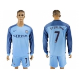 Manchester City #7 Sterling Home Long Sleeves Soccer Club Jersey