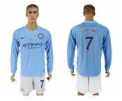 Manchester City #7 Sterling Home Long Sleeves Soccer Club Jersey