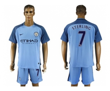 Manchester City #7 Sterling Home Soccer Club Jersey3