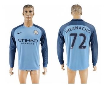 Manchester City #72 Iheanacho Home Long Sleeves Soccer Club Jersey1