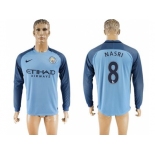 Manchester City #8 Nasri Home Long Sleeves Soccer Club Jersey1