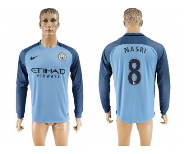 Manchester City #8 Nasri Home Long Sleeves Soccer Club Jersey1