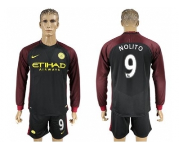 Manchester City #9 Nolito Away Long Sleeves Soccer Club Jersey