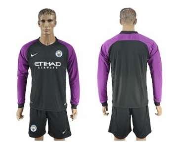 Manchester City Blank Black Goalkeeper Long Sleeves Soccer Club Jersey