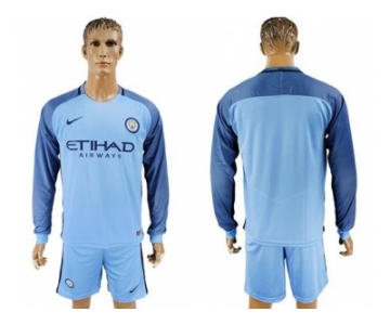 Manchester City Blank Home Long Sleeves Soccer Club Jersey