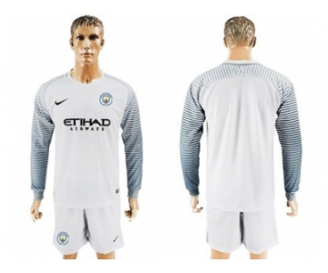 Manchester City Blank White Goalkeeper Long Sleeves Soccer Club Jersey