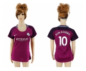 Women Manchester City #10 Kun Aguero Away Soccer Club Jersey