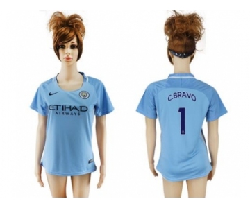 Women's Manchester City #1 C.Bravo Home Soccer Club Jersey