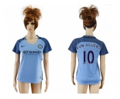 Women's Manchester City #10 Kun Aguero Home Soccer Club Jersey1