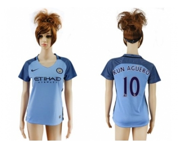 Women's Manchester City #10 Kun Aguero Home Soccer Club Jersey1