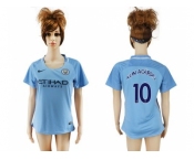 Women's Manchester City #10 Kun Aguero Home Soccer Club Jersey