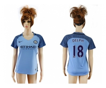 Women's Manchester City #18 Delph Home Soccer Club Jersey