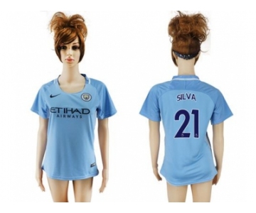 Women's Manchester City #21 Silva Home Soccer Club Jersey