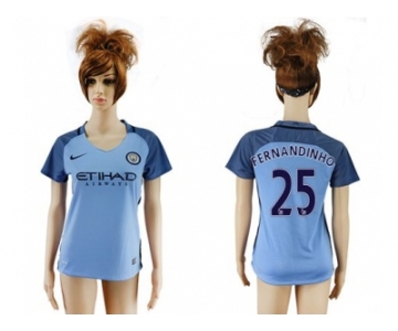 Women's Manchester City #25 Fernandinho Home Soccer Club Jersey