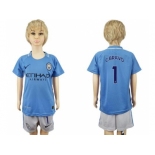 Manchester City #1 C.Bravo Home Kid Soccer Club Jersey