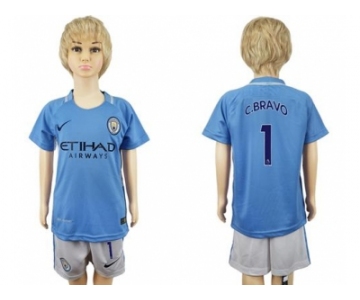 Manchester City #1 C.Bravo Home Kid Soccer Club Jersey