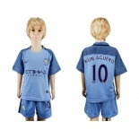 Manchester City #10 Kun Aguero Home Kid Soccer Club Jersey1