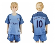 Manchester City #10 Kun Aguero Home Kid Soccer Club Jersey1