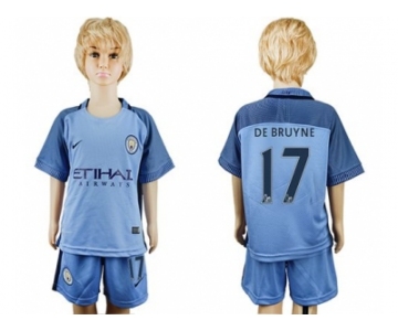 Manchester City #17 De Bruyne Home Kid Soccer Club Jersey1