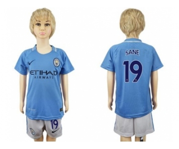 Manchester City #19 Sane Home Kid Soccer Club Jersey