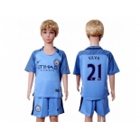 Manchester City #21 Silva Home Kid Soccer Club Jersey1