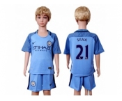 Manchester City #21 Silva Home Kid Soccer Club Jersey1