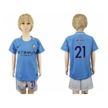 Manchester City #21 Silva Home Kid Soccer Club Jersey