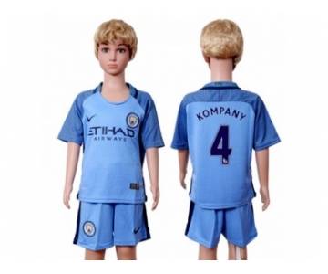 Manchester City #4 Kompany Home Kid Soccer Club Jersey1