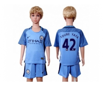 Manchester City #42 Toure YAYA Home Kid Soccer Club Jersey1