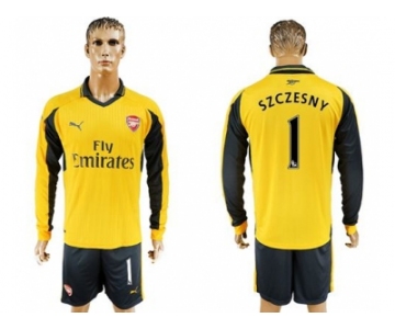 Arsenal #1 Szczesny Away Long Sleeves Soccer Club Jersey