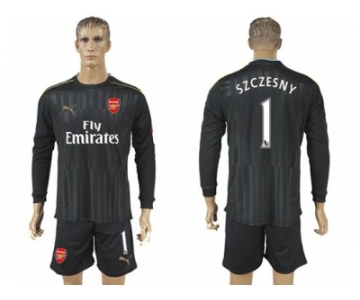 Arsenal #1 Szczesny Black Long Sleeves Goalkeeper Soccer Club Jersey