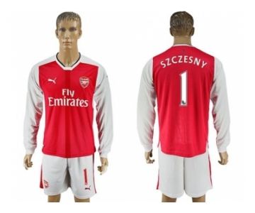 Arsenal #1 Szczesny Red Home Long Sleeves Soccer Club Jersey