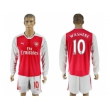 Arsenal #10 Wilshere Red Home Long Sleeves Soccer Club Jersey1