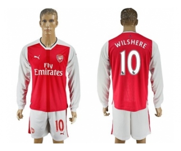 Arsenal #10 Wilshere Red Home Long Sleeves Soccer Club Jersey1