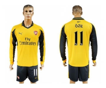 Arsenal #11 Ozil Away Long Sleeves Soccer Club Jersey