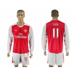 Arsenal #11 Ozil Red Home Long Sleeves Soccer Club Jersey1