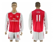 Arsenal #11 Ozil Red Home Long Sleeves Soccer Club Jersey1