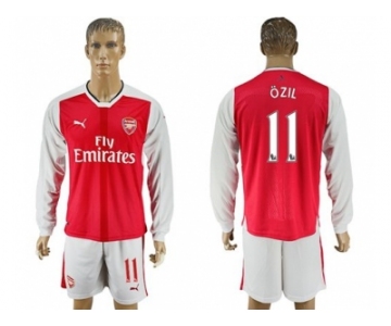 Arsenal #11 Ozil Red Home Long Sleeves Soccer Club Jersey1