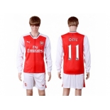 Arsenal #11 Ozil Red Home Long Sleeves Soccer Club Jersey